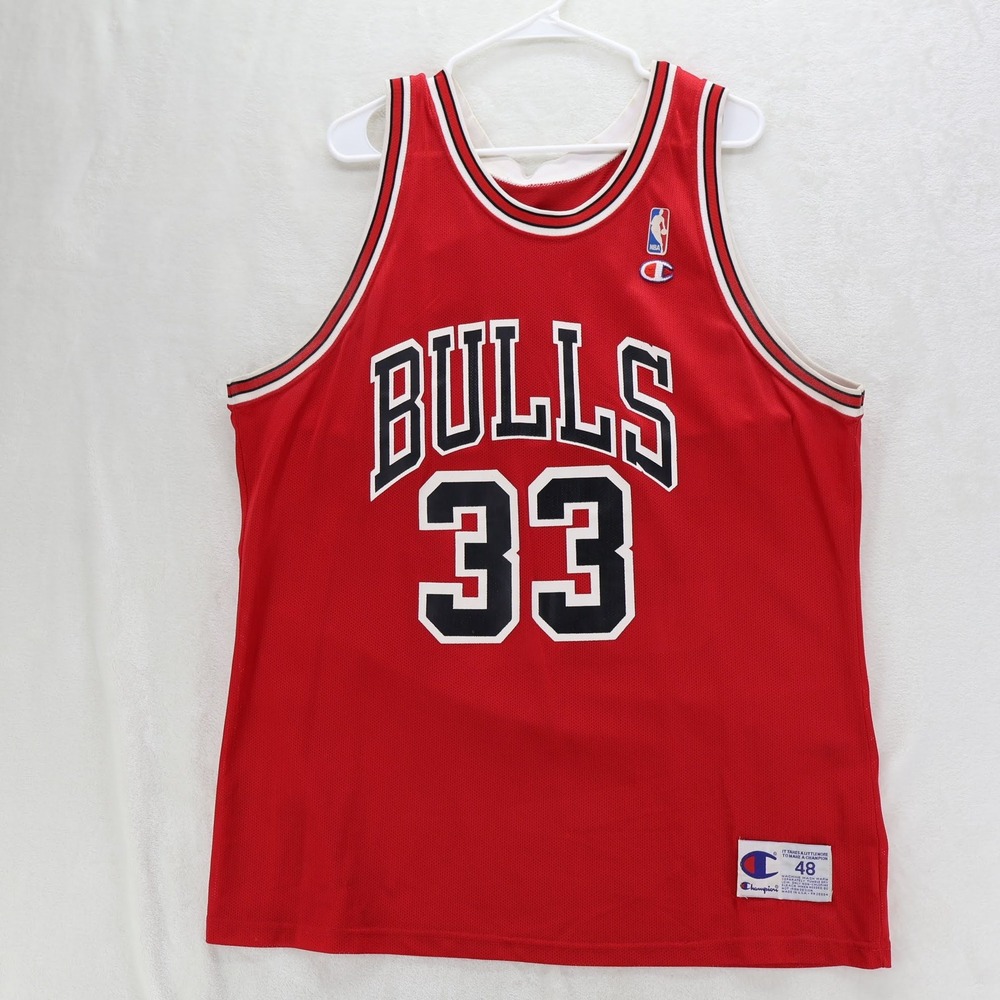Vintage Champion Scottie Pippen Chicago Bulls Jersey Red Size 48 Mens NBA 90s